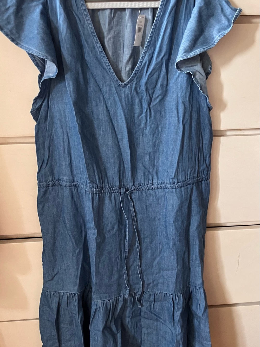 GAP Light Denim-Blue V-Neck Tiered Drawstring Dress